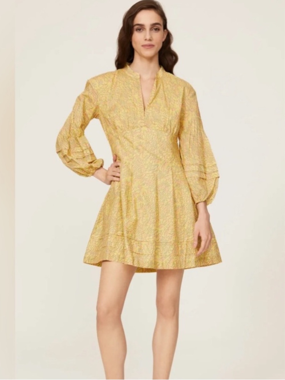 Derek Lam 10 Crosby Collective Yellow‎ Floral Cotton Puff Sleeve Dress Size US 4